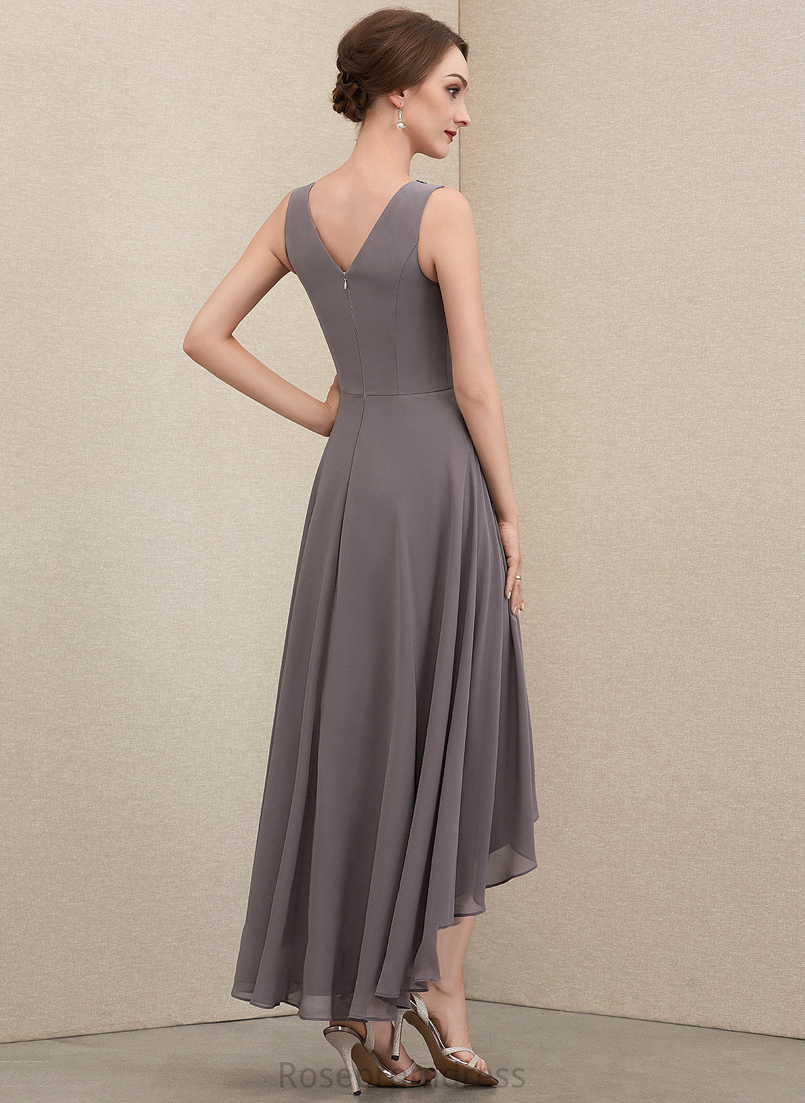 With of A-Line Mother Bride the V-neck Mother of the Bride Dresses Chiffon Dress Asymmetrical Sequins Beading Parker