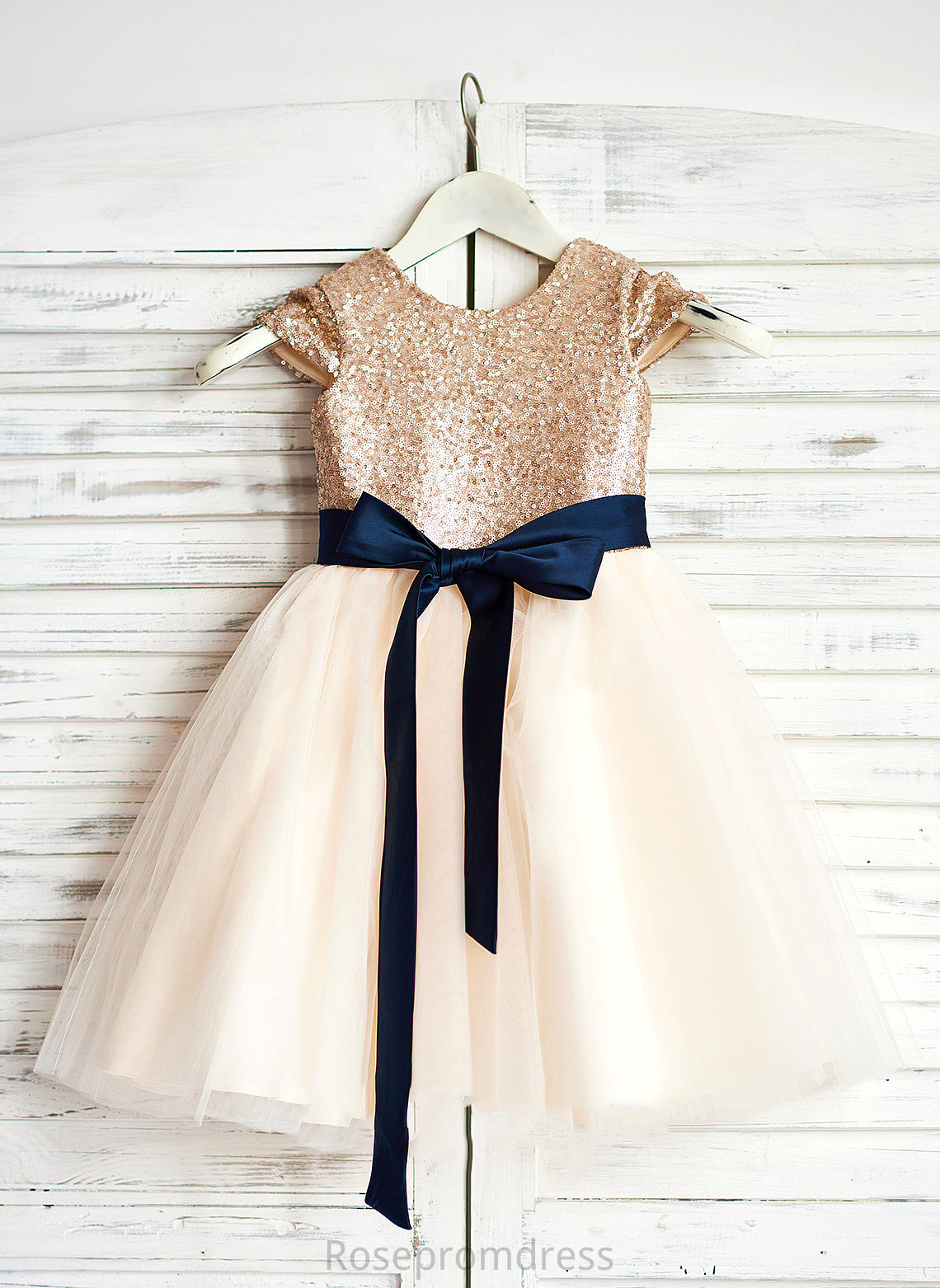 Scoop - Tulle/Sequined With Sash Dress Winifred Girl Neck Sleeveless Flower Knee-length A-Line Flower Girl Dresses