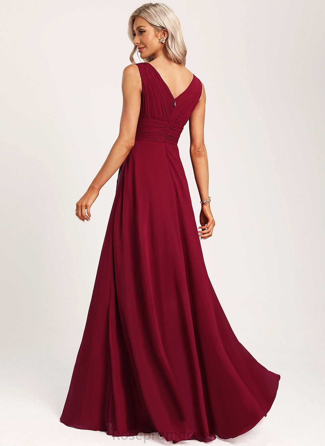 Silhouette Length Floor-Length A-Line Neckline Fabric Ruffle V-neck Embellishment Taliyah Bridesmaid Dresses