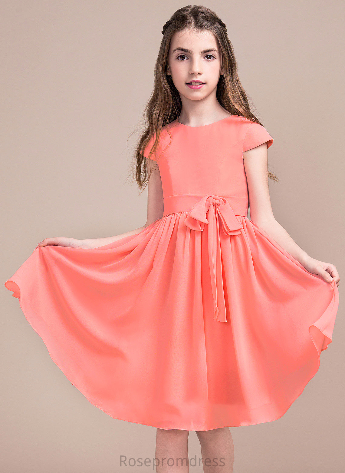 Bow(s) Neck Chiffon With Scoop Junior Bridesmaid Dresses A-Line Knee-Length Jocelyn