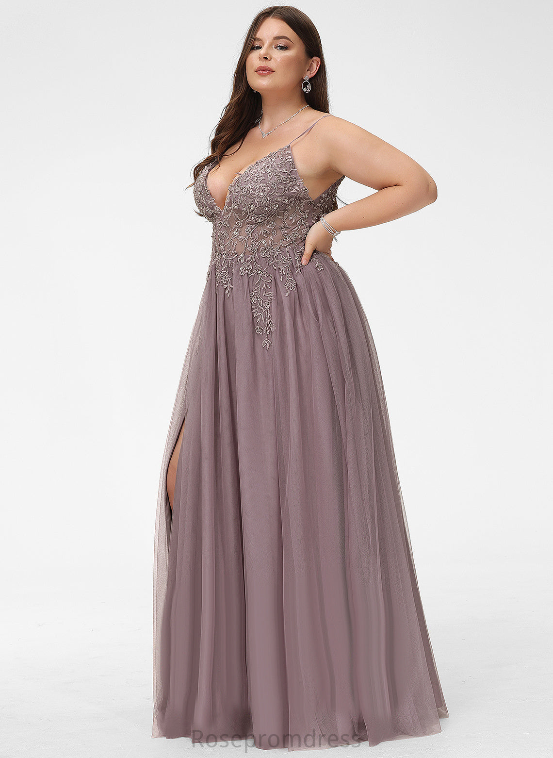 Tulle With Ball-Gown/Princess Prom Dresses V-neck Sequins Baylee Beading Floor-Length