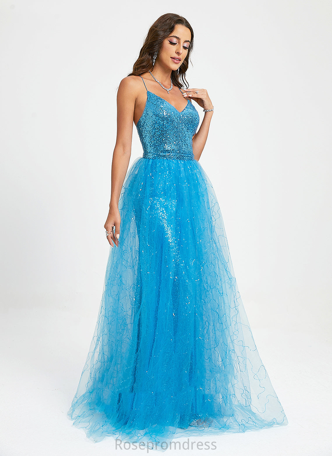 Prom Dresses With Marina V-neck Ball-Gown/Princess Tulle Sequins Sequined Floor-Length