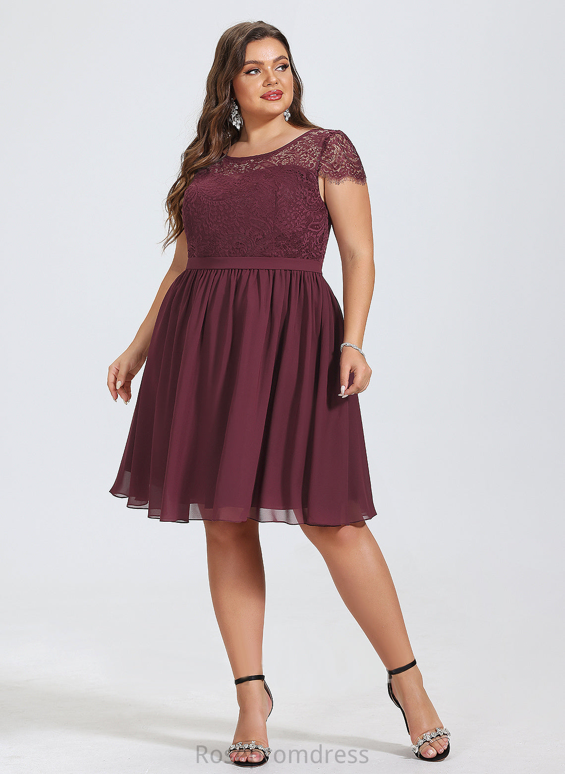 Knee-Length Chiffon Neck Alisha Lace Scoop Cocktail Dresses Dress A-Line Cocktail