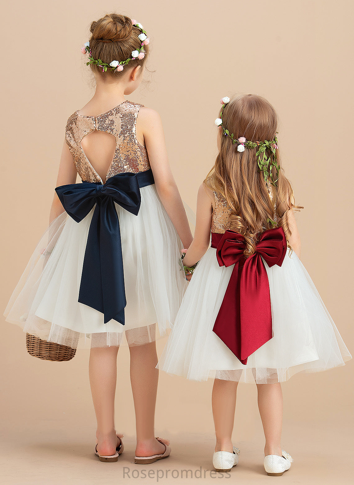 Knee-length Flower (Undetachable Girl Neck Sleeveless With Dress A-Line Satin/Tulle/Sequined Sequins/Bow(s) Flower Girl Dresses Scoop Paityn sash)