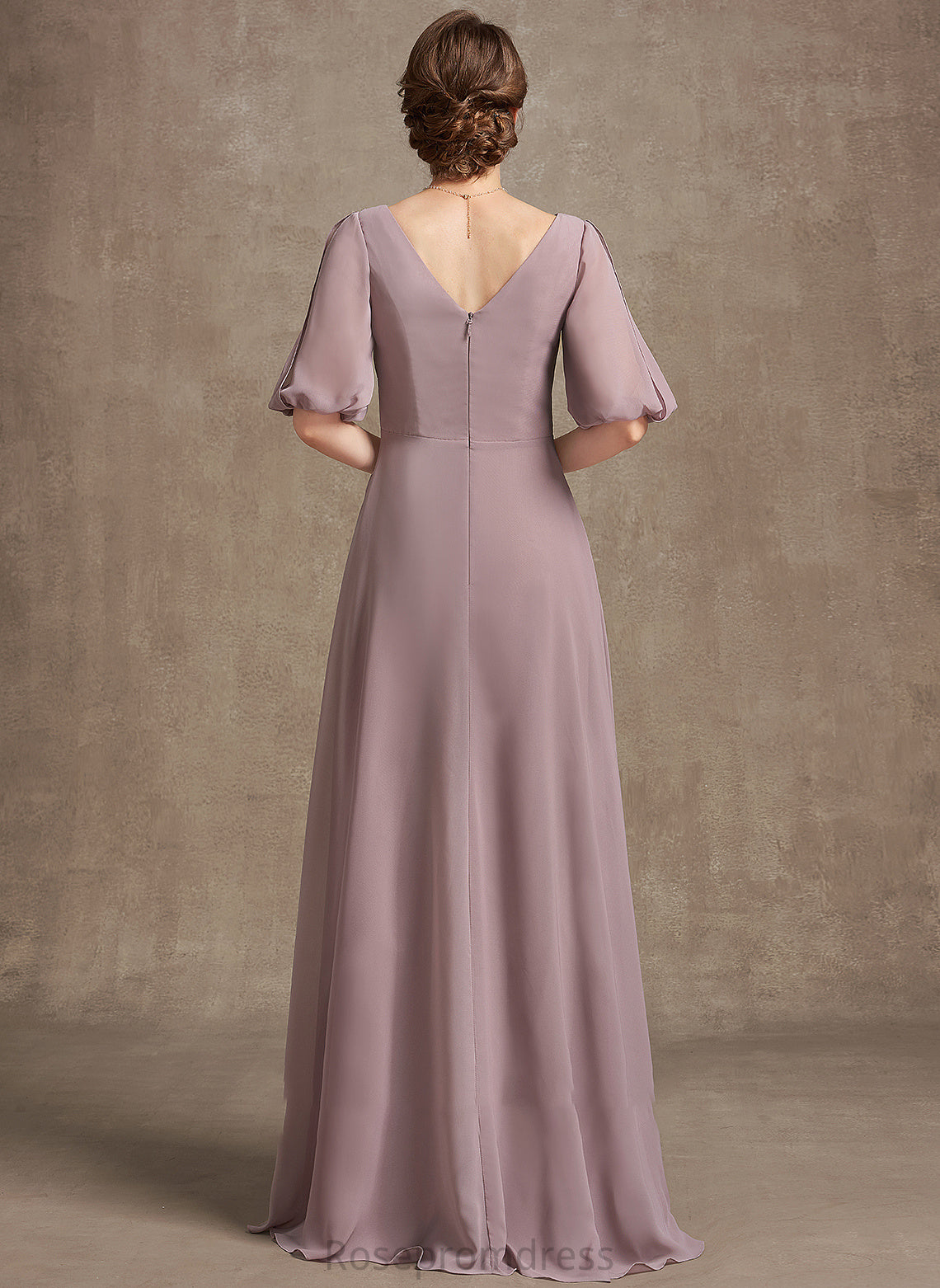 Floor-Length Mother Dress the of Ruffle A-Line V-neck Bride Chiffon Mother of the Bride Dresses With Emely