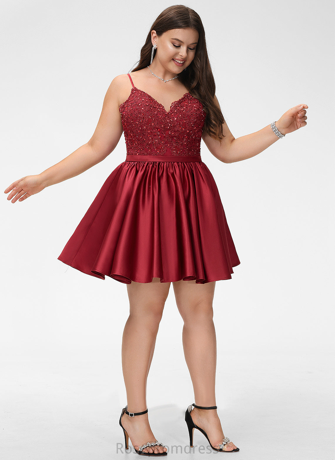 Short/Mini A-Line Prom Dresses With Alexus V-neck Beading Lace Satin