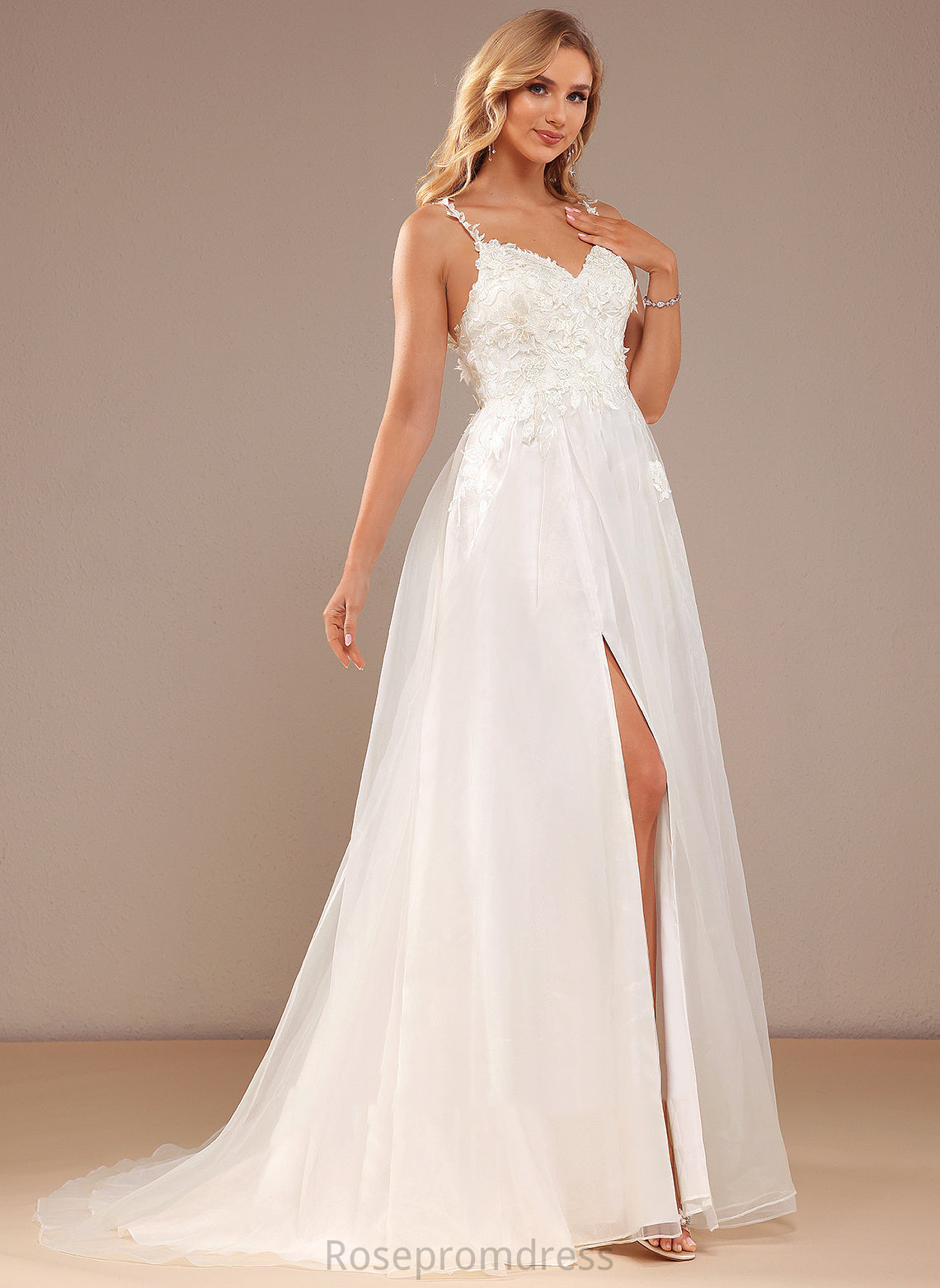 With Lace Ball-Gown/Princess Wedding Court Train Split Dress V-neck Organza Wedding Dresses Lace Front Amy