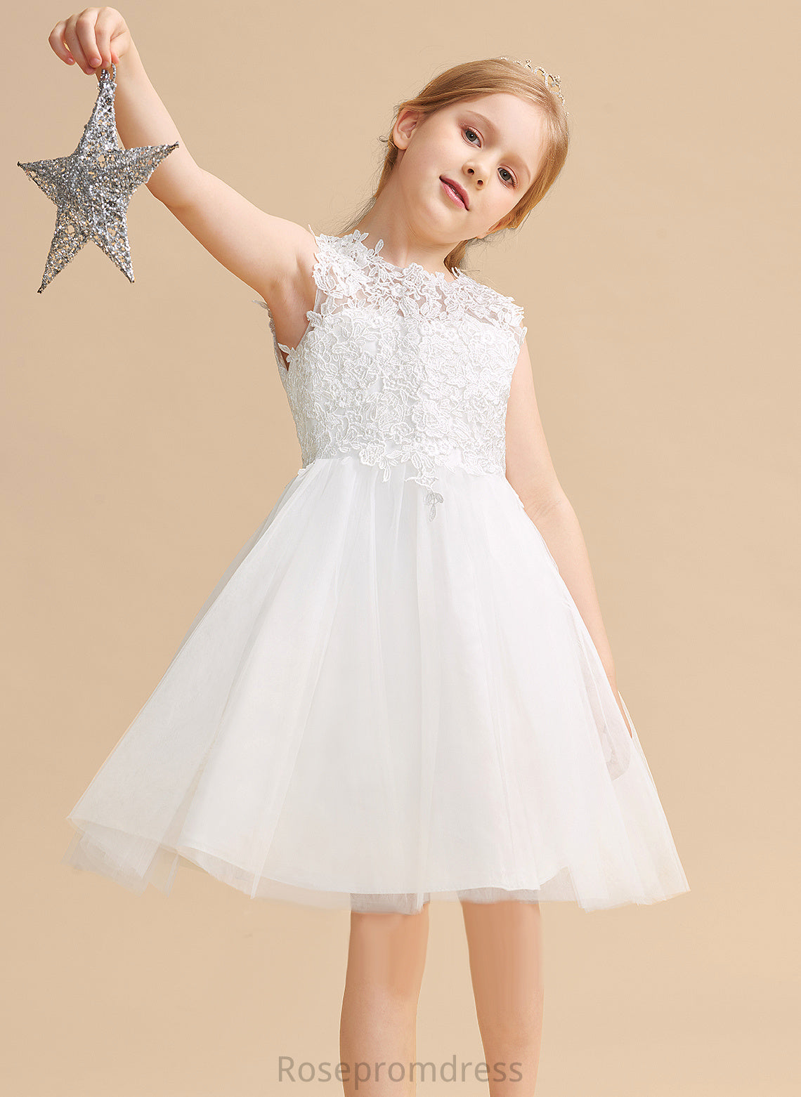 Sleeveless Dress A-Line/Princess Back Knee-length - Girl Flower Girl Dresses Flower Neck Scoop Satin/Tulle/Lace Hole Catherine With