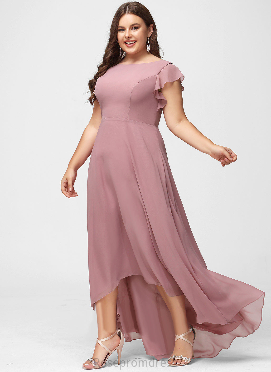 Scoop Length A-line Asymmetrical Silhouette Neckline Fabric Straps&Sleeves Jaylynn Sleeveless Spaghetti Staps Natural Waist Bridesmaid Dresses