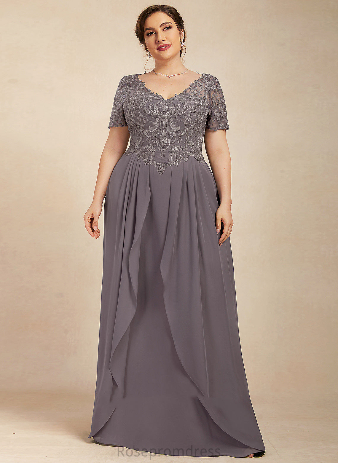 A-line Lace Dresses V-Neck Chiffon Norma Formal Dresses