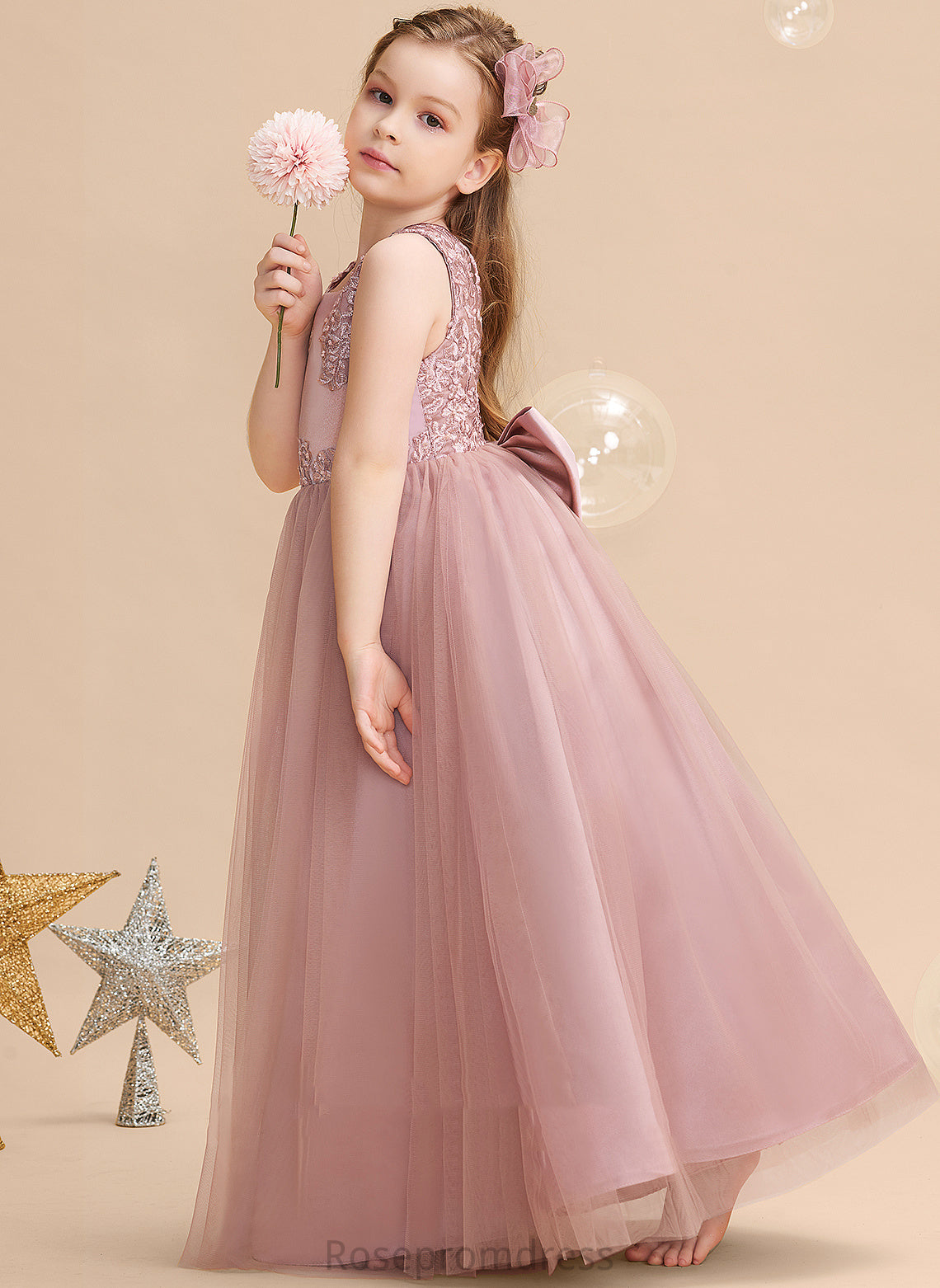 Flower Satin/Tulle/Lace - Floor-length Girl Flower Girl Dresses With Ball-Gown/Princess Sleeveless Beading/Sequins Lina Scoop Neck Dress