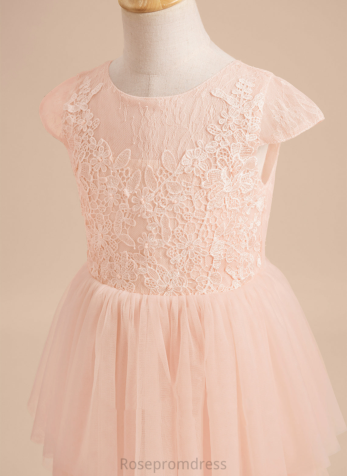 Sleeves Knee-length Girl Back A-Line Flower Girl Dresses Lace/V Flower Tulle Dress - Neck Scoop Gisselle With Short