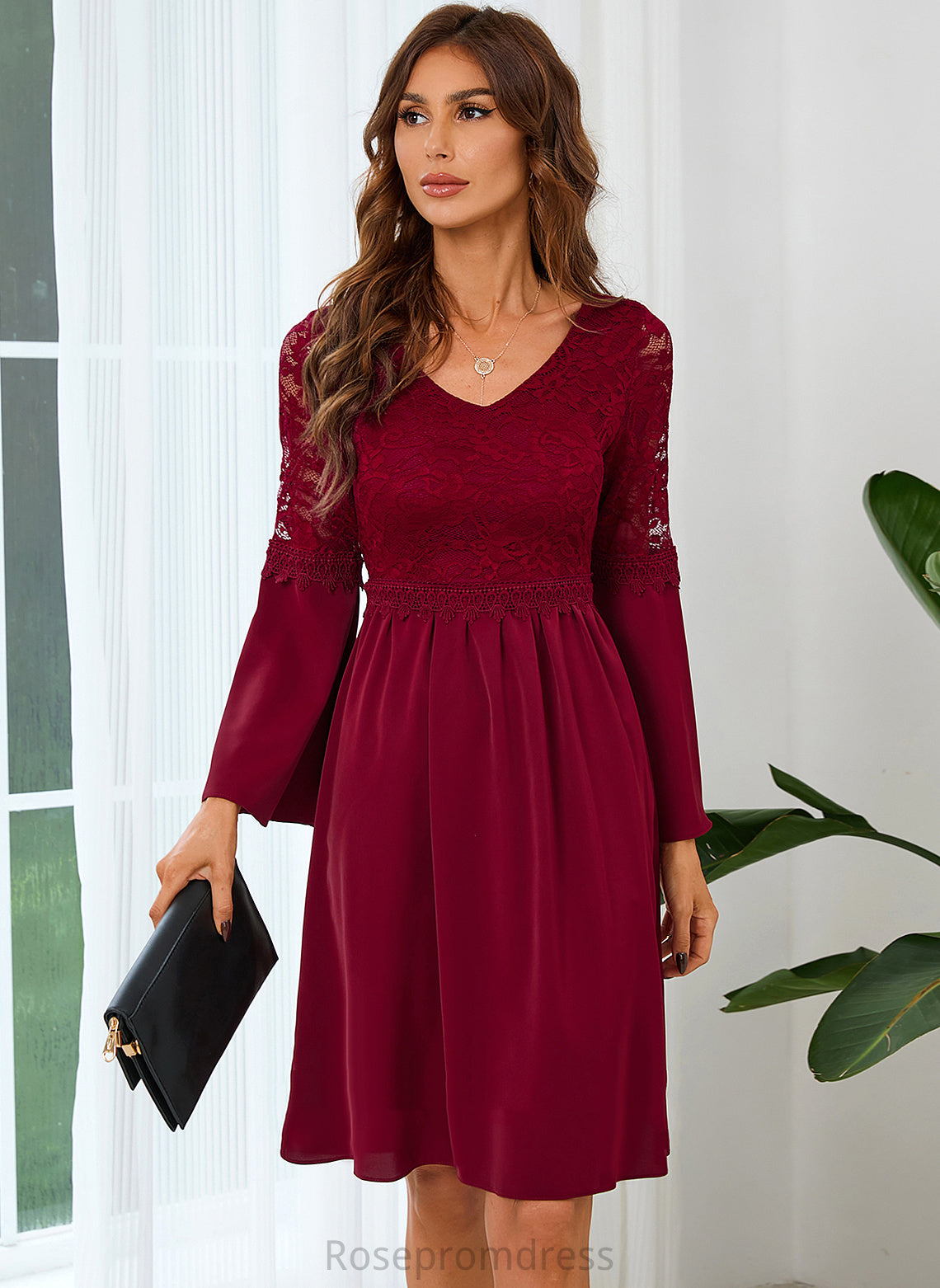 A-line Sleeves Elegant Dresses V-Neck Club Dresses Lace Long Lace Mini Tatiana