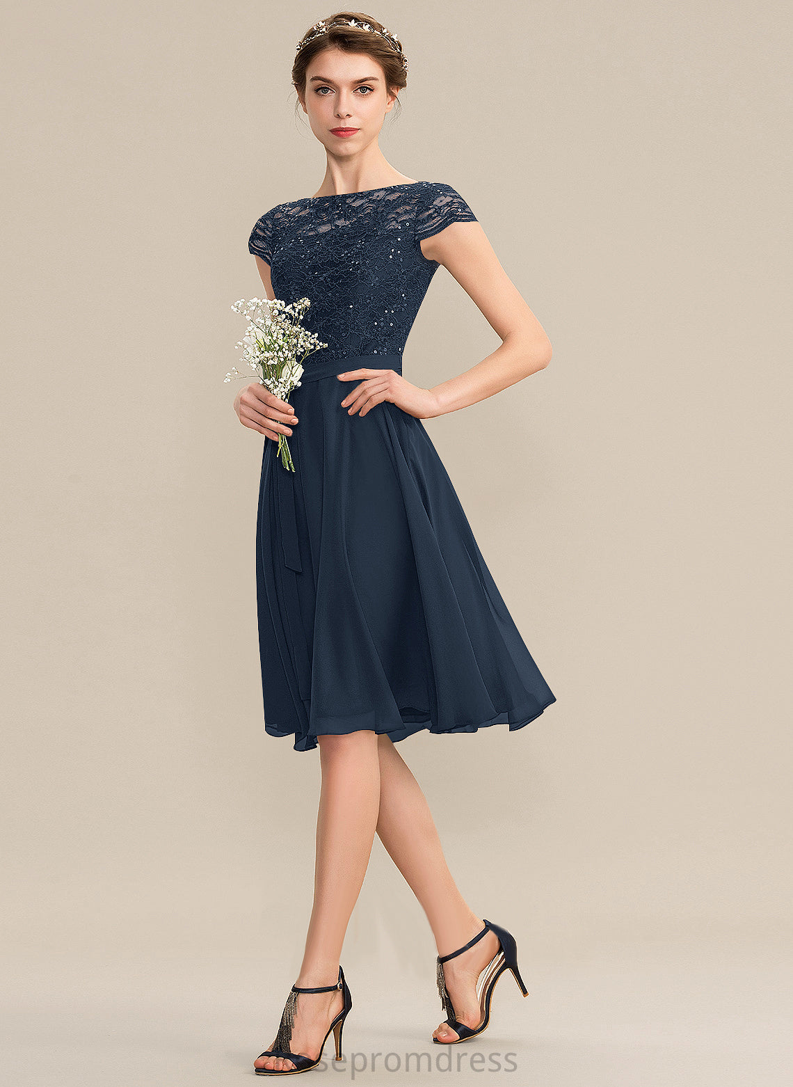 Homecoming Neck Bow(s) Scoop A-Line Homecoming Dresses With Dress Chiffon Knee-Length Lace Kamryn