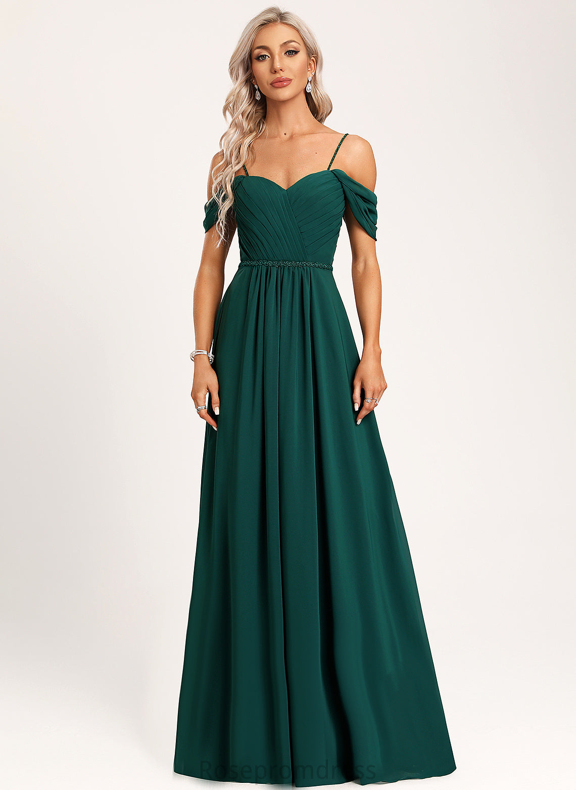 Fabric Beading A-Line Silhouette Straps&Sleeves Length Sequins Embellishment Floor-Length Janey Bridesmaid Dresses