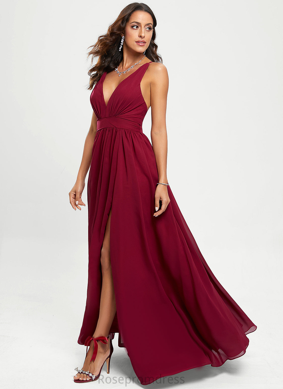 V-neck Floor-Length Prom Dresses Damaris A-Line Chiffon