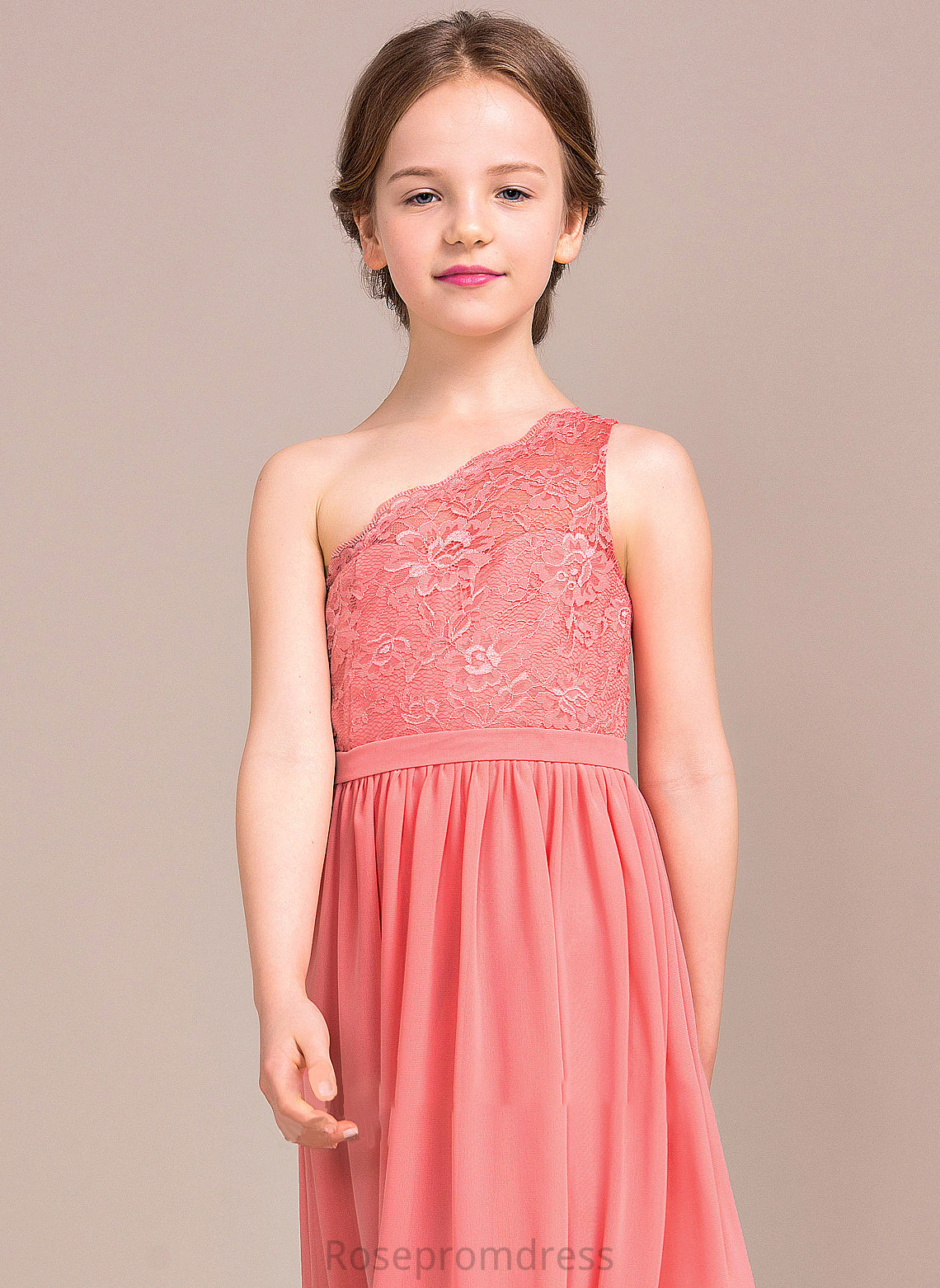 Junior Bridesmaid Dresses One-Shoulder Chiffon A-Line Lace Cameron Floor-Length