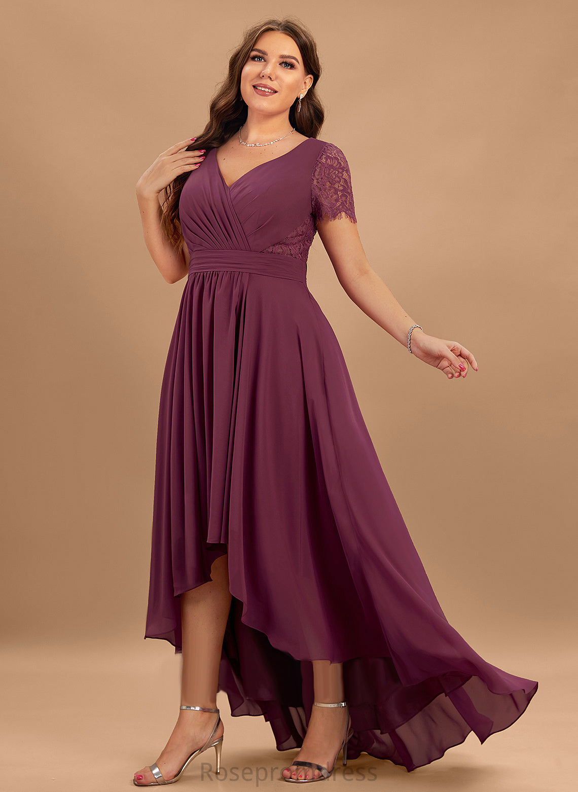 Length Asymmetrical Pleated Silhouette Neckline V-neck Embellishment A-Line Fabric Adeline Bridesmaid Dresses