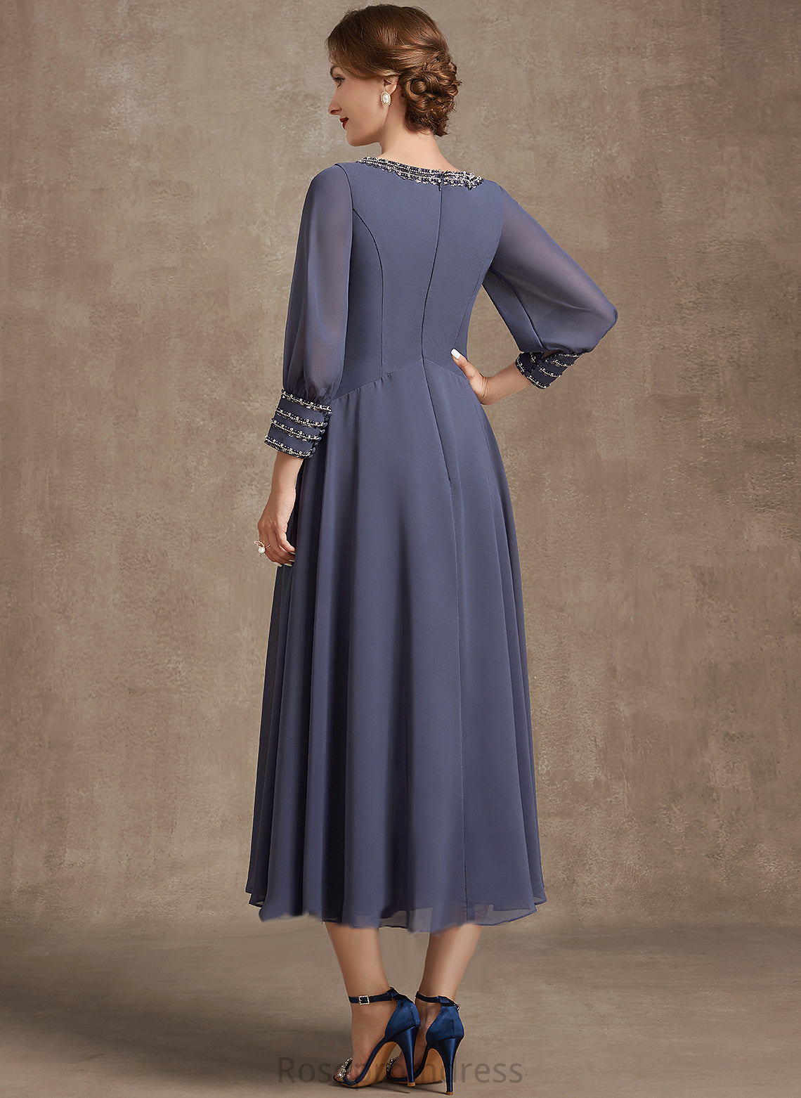 Tea-Length With Mother of the Bride Dresses of Chiffon Bride Mother Ruffle A-Line the Payten Scoop Neck Dress Beading