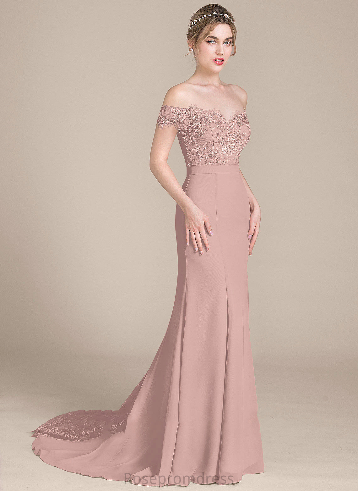 With Chiffon Sequins Winnie Off-the-Shoulder Lace Prom Dresses Train Court Trumpet/Mermaid