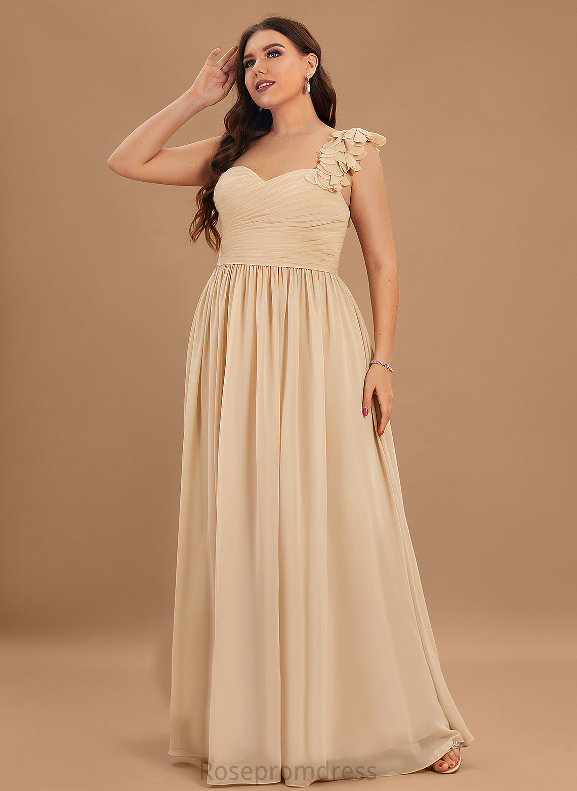 Neckline Embellishment Fabric Length Silhouette Floor-Length A-line OneShoulder Justine A-Line/Princess Short Sleeves V-Neck Bridesmaid Dresses