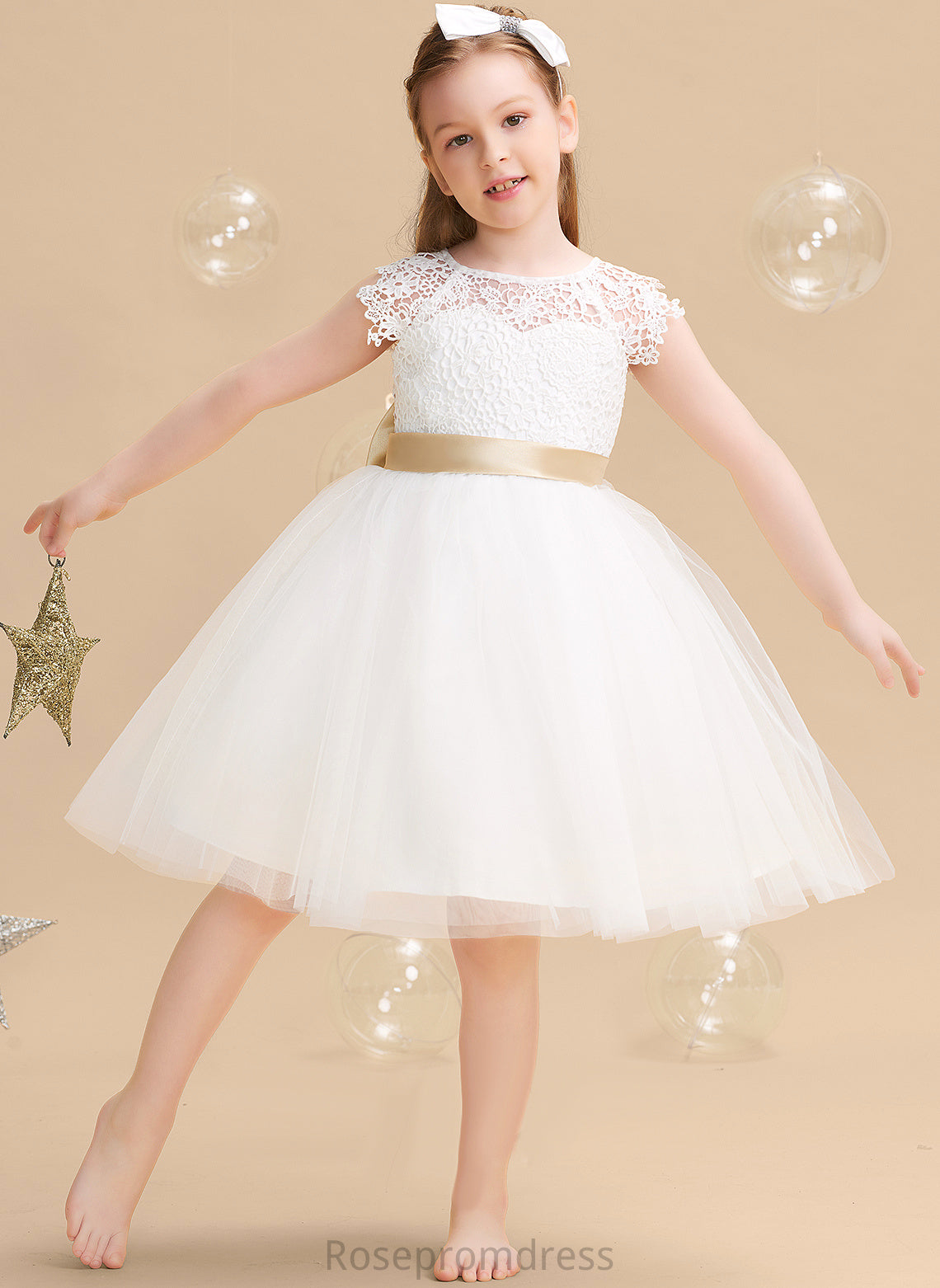 Short sash) Emma Flower Flower Girl Dresses Sash/Bow(s) Sleeves Scoop (Undetachable Tulle/Lace Girl Dress A-Line Neck Knee-length With