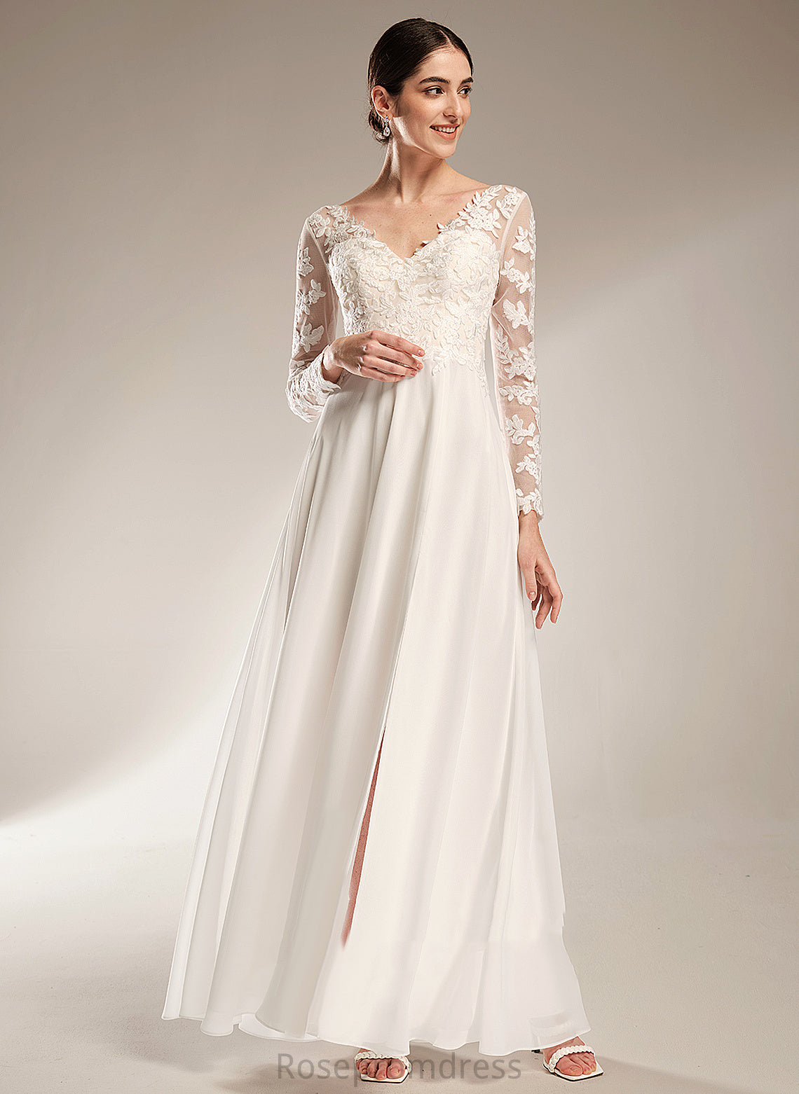 V-neck Dress Wedding Dresses Floor-Length Mollie Wedding Chiffon Lace A-Line