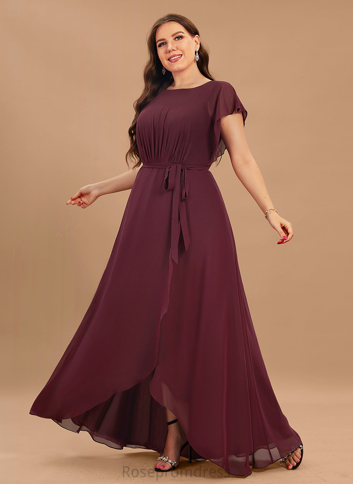 Straps&Sleeves A-line Scoop Asymmetrical Silhouette Neckline Length Fabric Mavis Bridesmaid Dresses