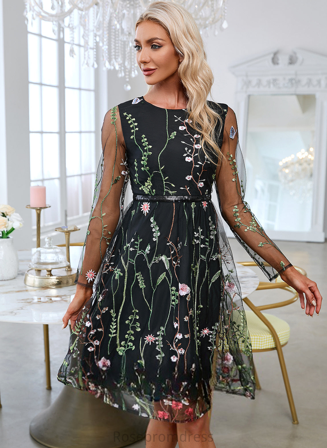 Sleeves Mini Elegant A-line Naima Neck Club Dresses Tulle Long Round Dresses