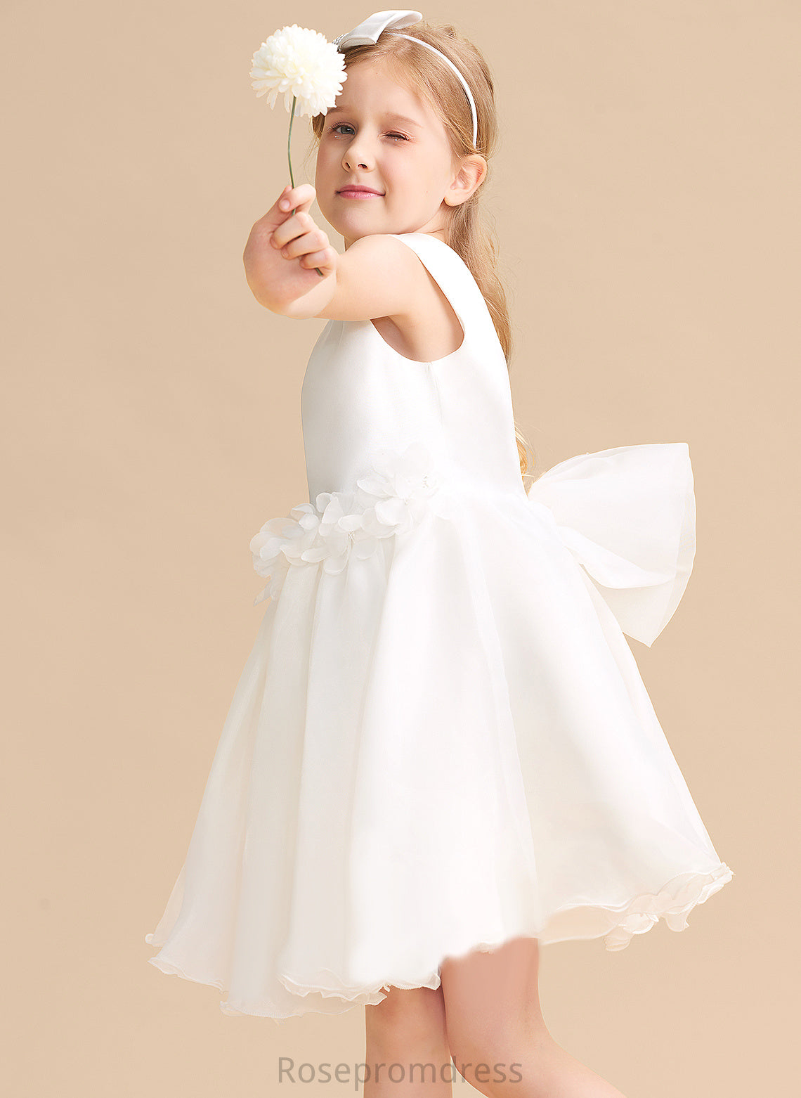 A-Line Flower Girl Dresses Girl Dress - Organza Diya Sleeveless Knee-length Flower Neck Scoop