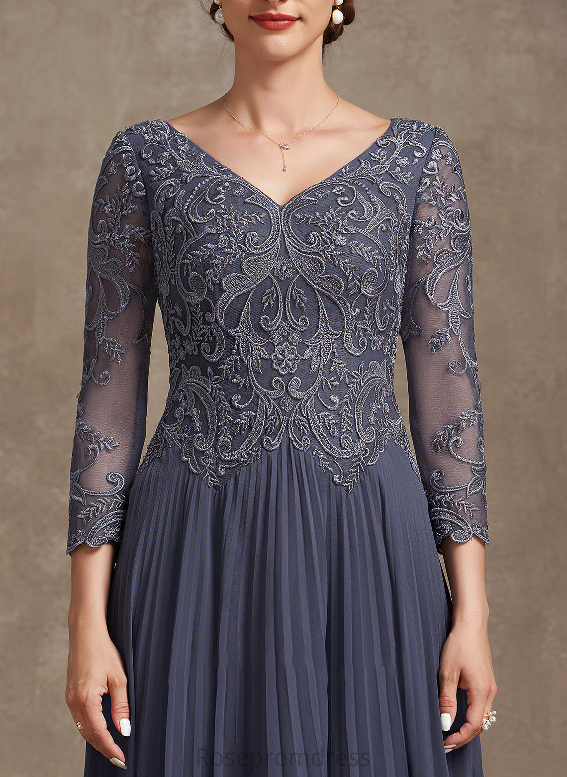 Dress Ankle-Length Lace Mother of the Bride Dresses Chiffon of the V-neck Mother Lauren A-Line Bride