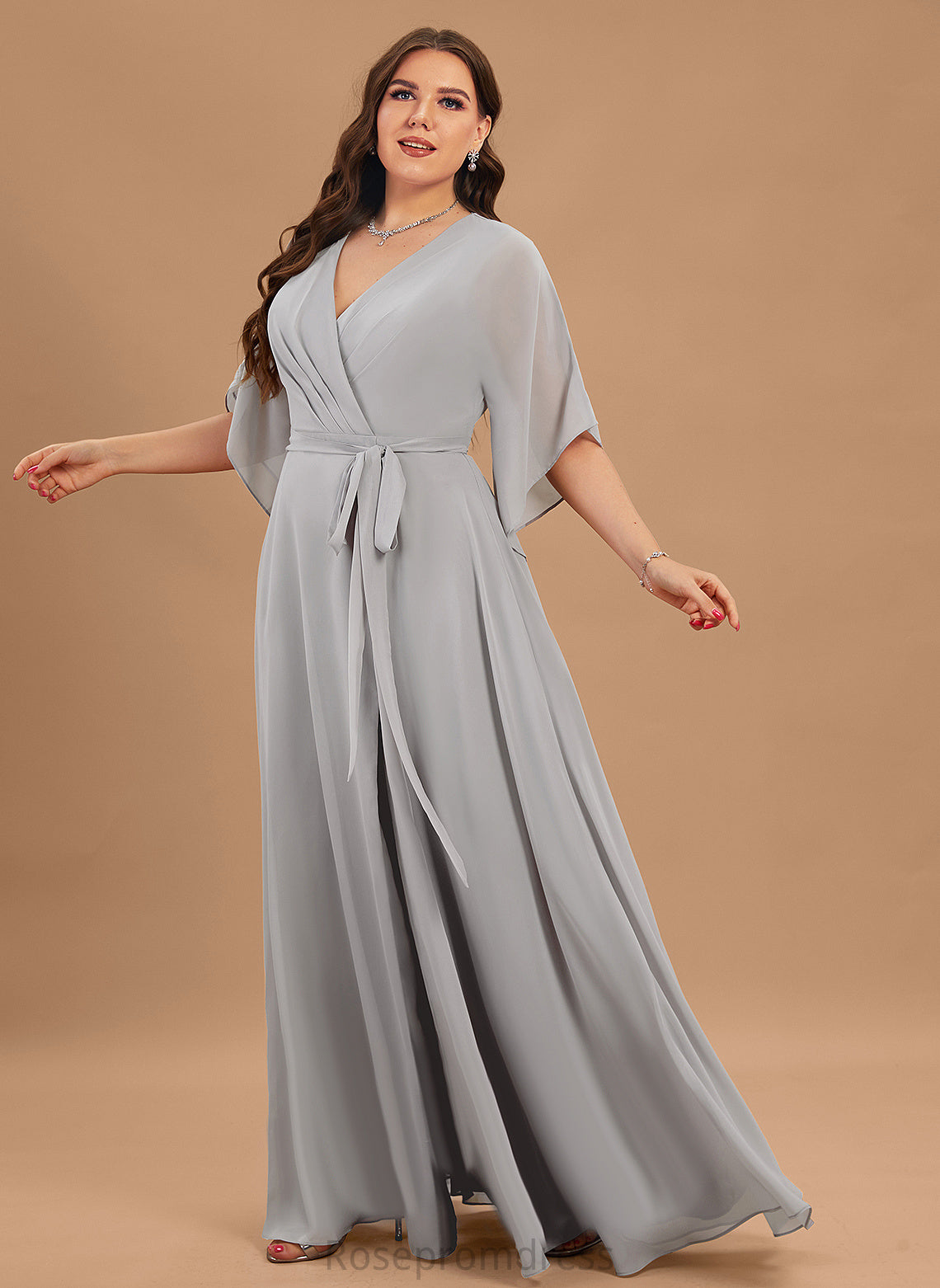 Floor-Length Fabric Silhouette Length V-Neck Straps&Sleeves Neckline A-line Delaney Natural Waist Sweep-Brush Train Trumpet/Mermaid Bridesmaid Dresses