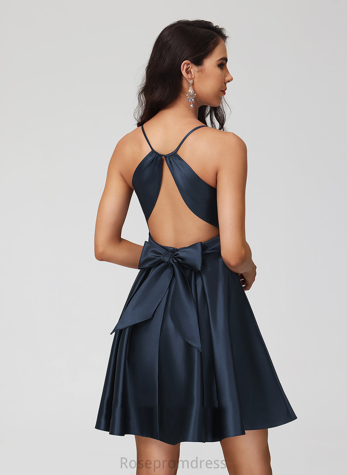 Jazmyn Short/Mini Satin A-Line V-neck Dress Homecoming With Homecoming Dresses Pleated