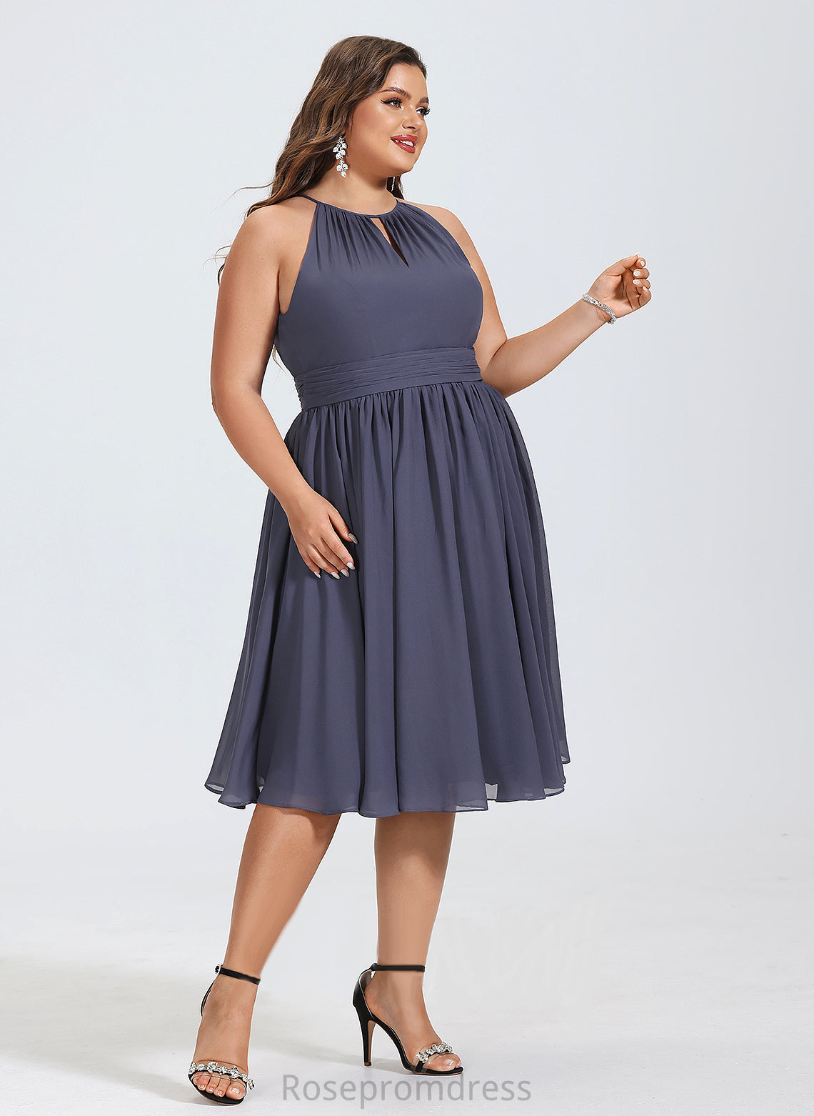 Ruffle Cocktail Dresses Scoop Knee-Length Neck Kamila A-Line With Chiffon Cocktail Dress