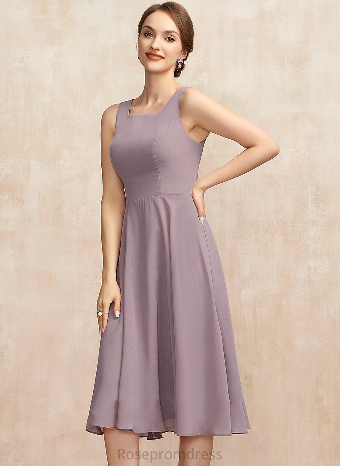 Neckline Cocktail Dresses Knee-Length Arely Cocktail A-Line Chiffon Dress Square