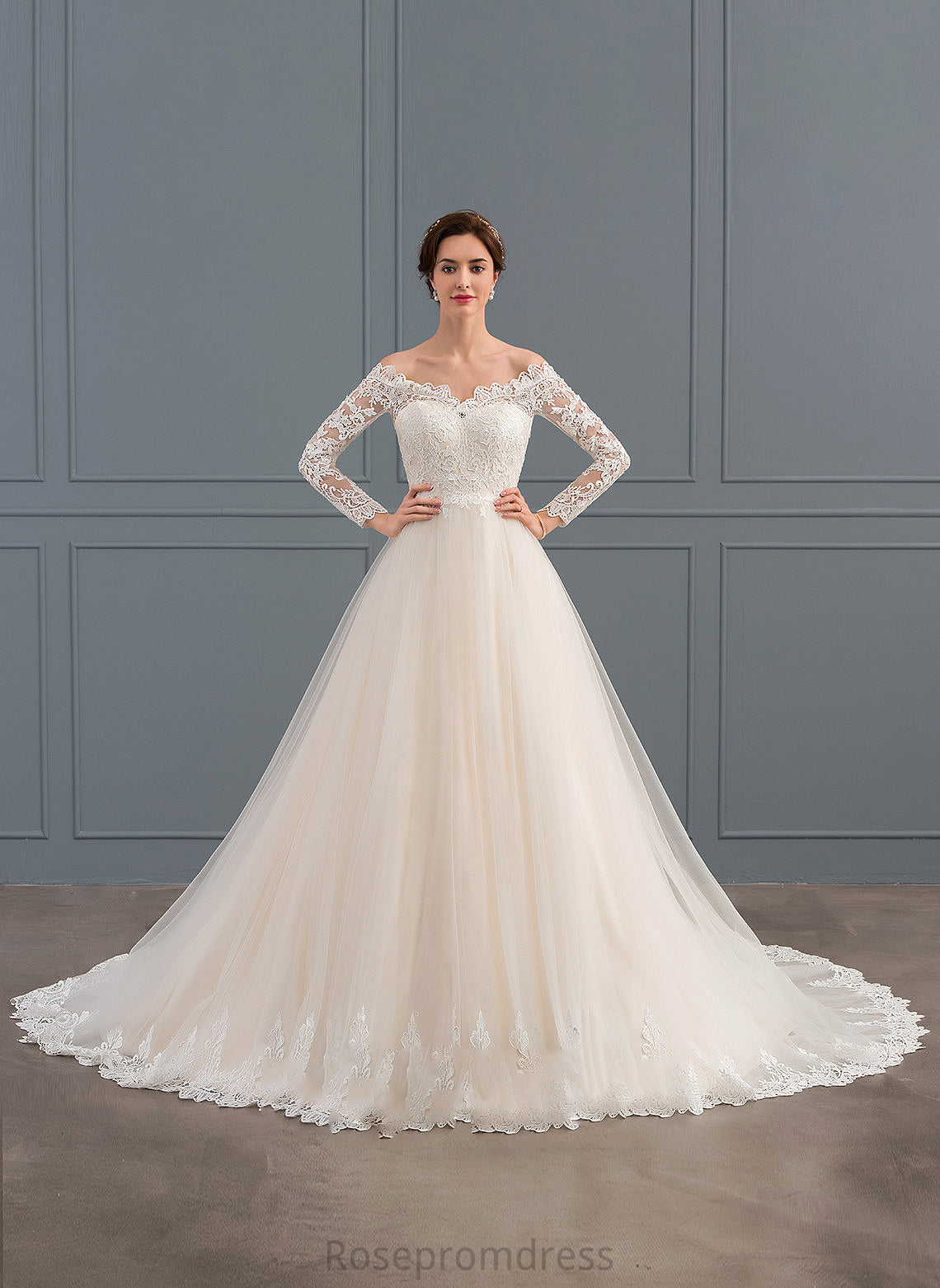 Wedding Dresses Makenna Train Dress Tulle Lace Wedding Off-the-Shoulder Chapel Ball-Gown/Princess