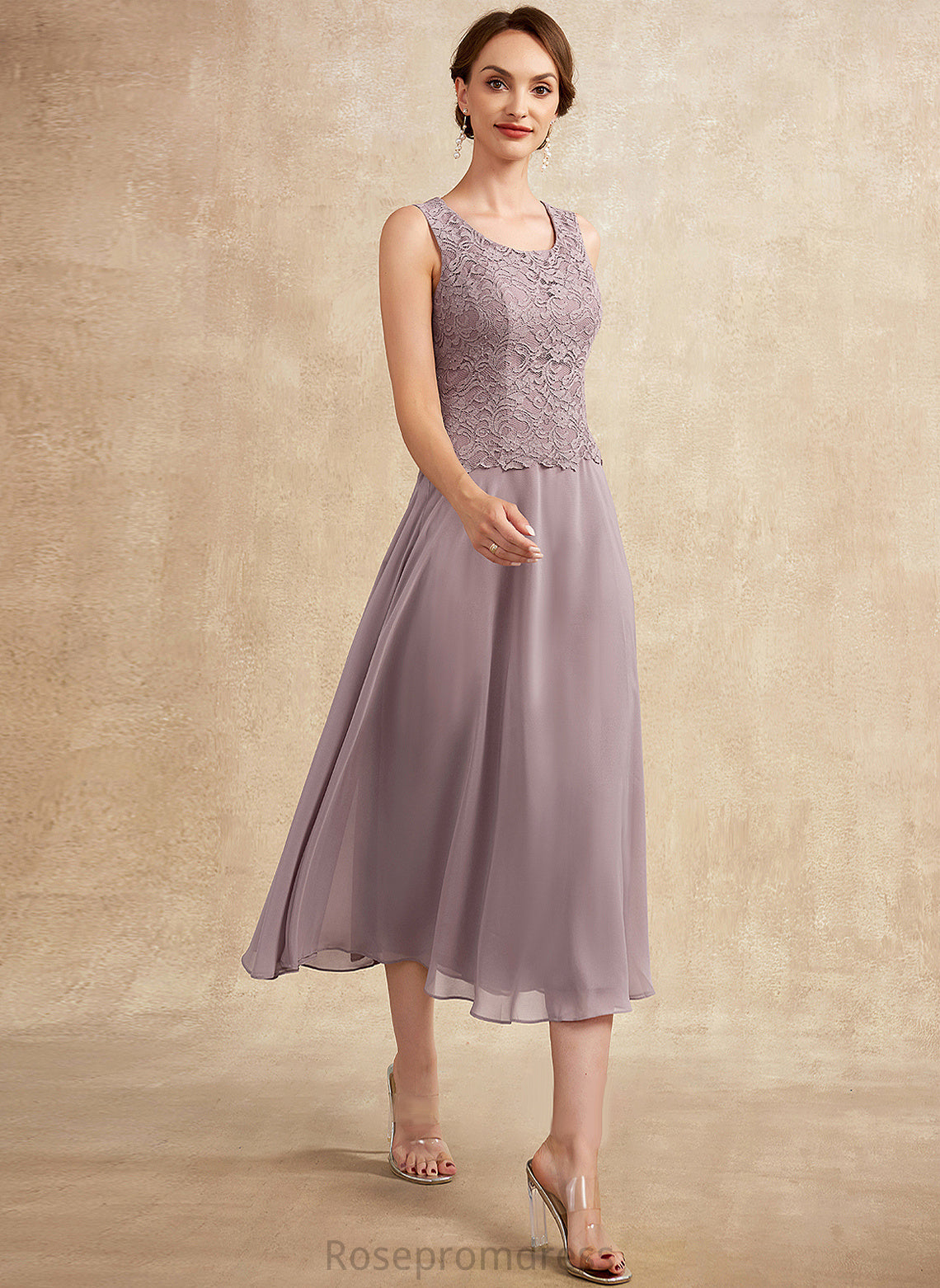 Neck A-Line the Dress Chiffon Lace Tea-Length Scoop of Mother Bride Mother of the Bride Dresses Rosalie