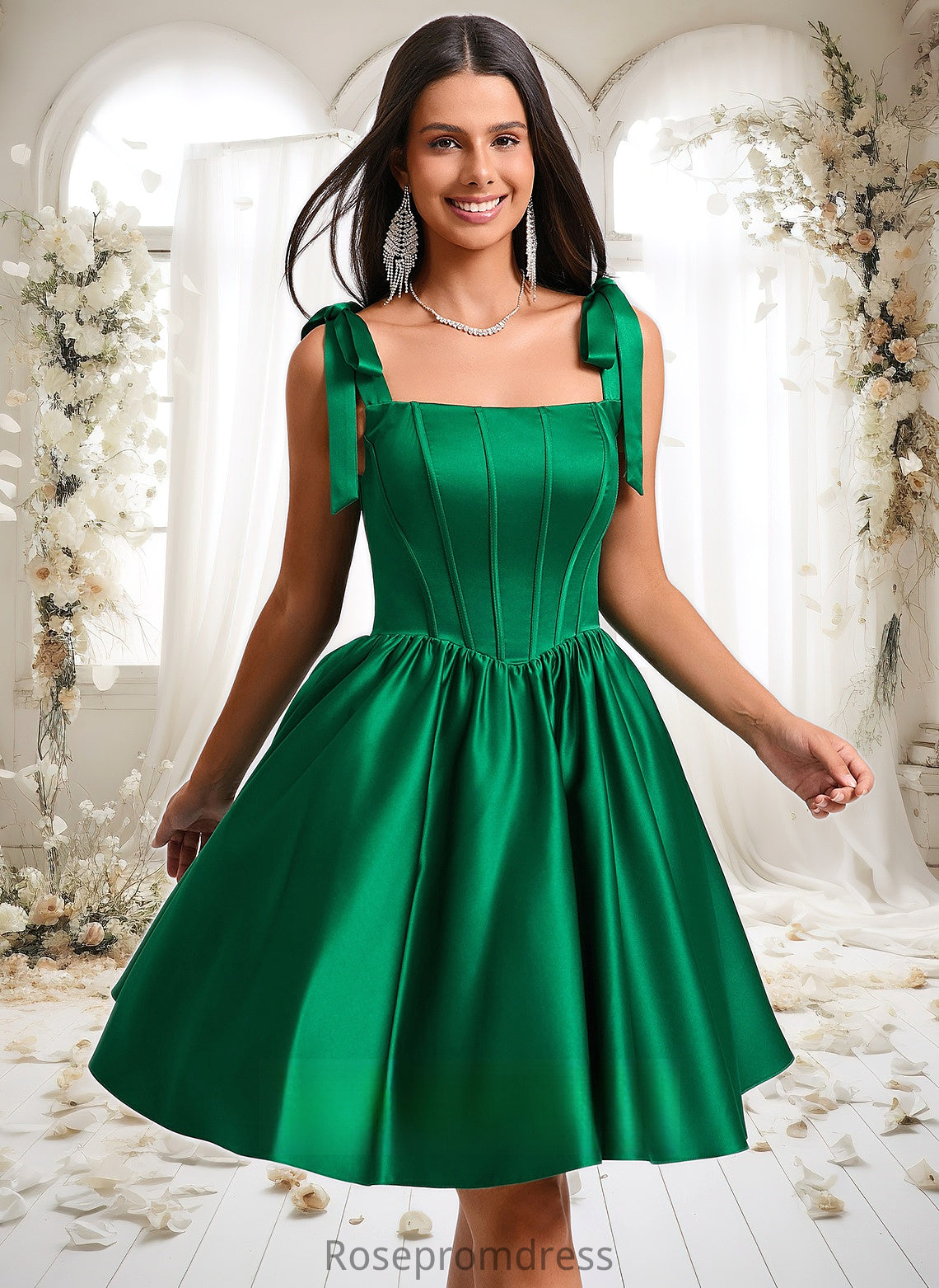 Helen Ball-Gown/Princess Straight Short Satin Homecoming Dress With Bow DSP0025645