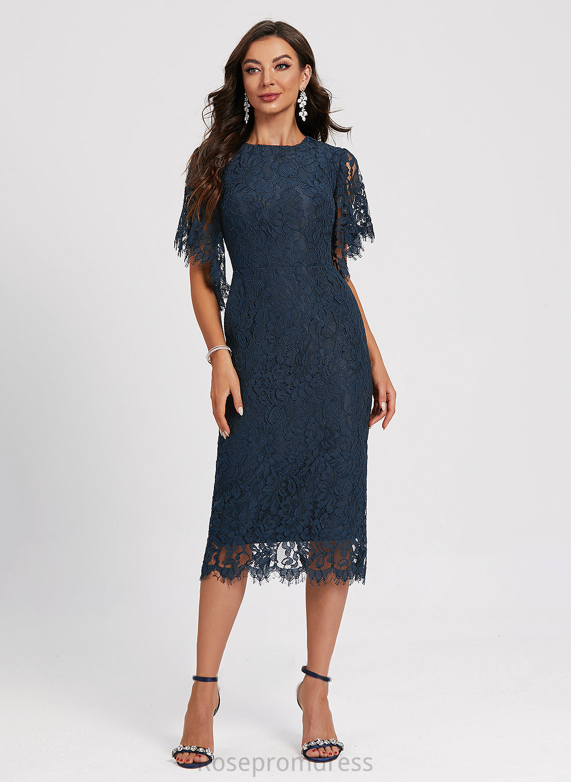 Dania Neck Scoop Knee-Length Cocktail Cocktail Dresses Lace Dress Sheath/Column