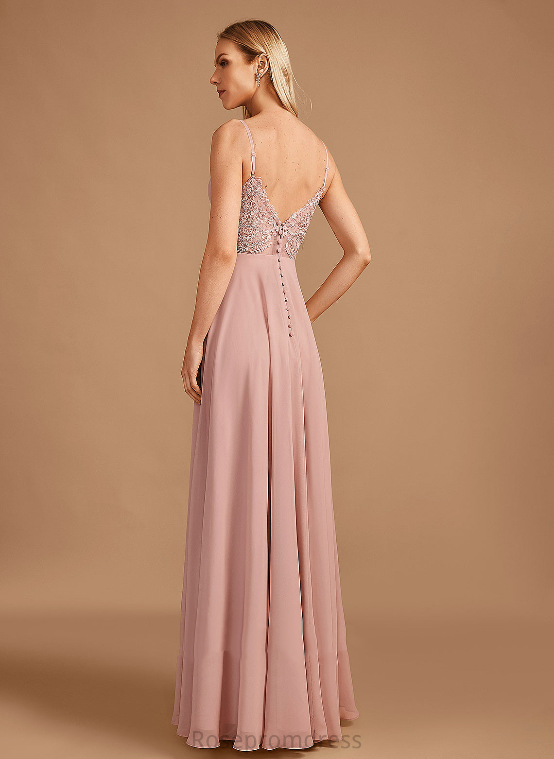 Floor-Length Lace Silhouette V-neck Length A-Line Fabric Embellishment Neckline Londyn Bridesmaid Dresses