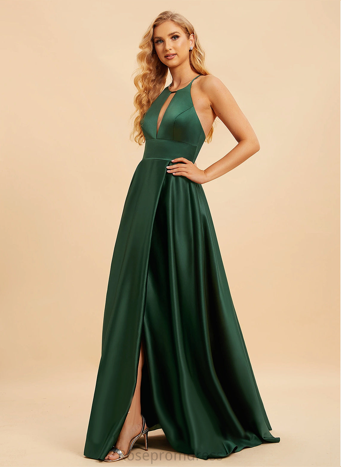 Fabric Silhouette HighNeck Satin Floor-Length Neckline Length A-line Straps&Sleeves Cheyenne Floor Length Natural Waist Bridesmaid Dresses