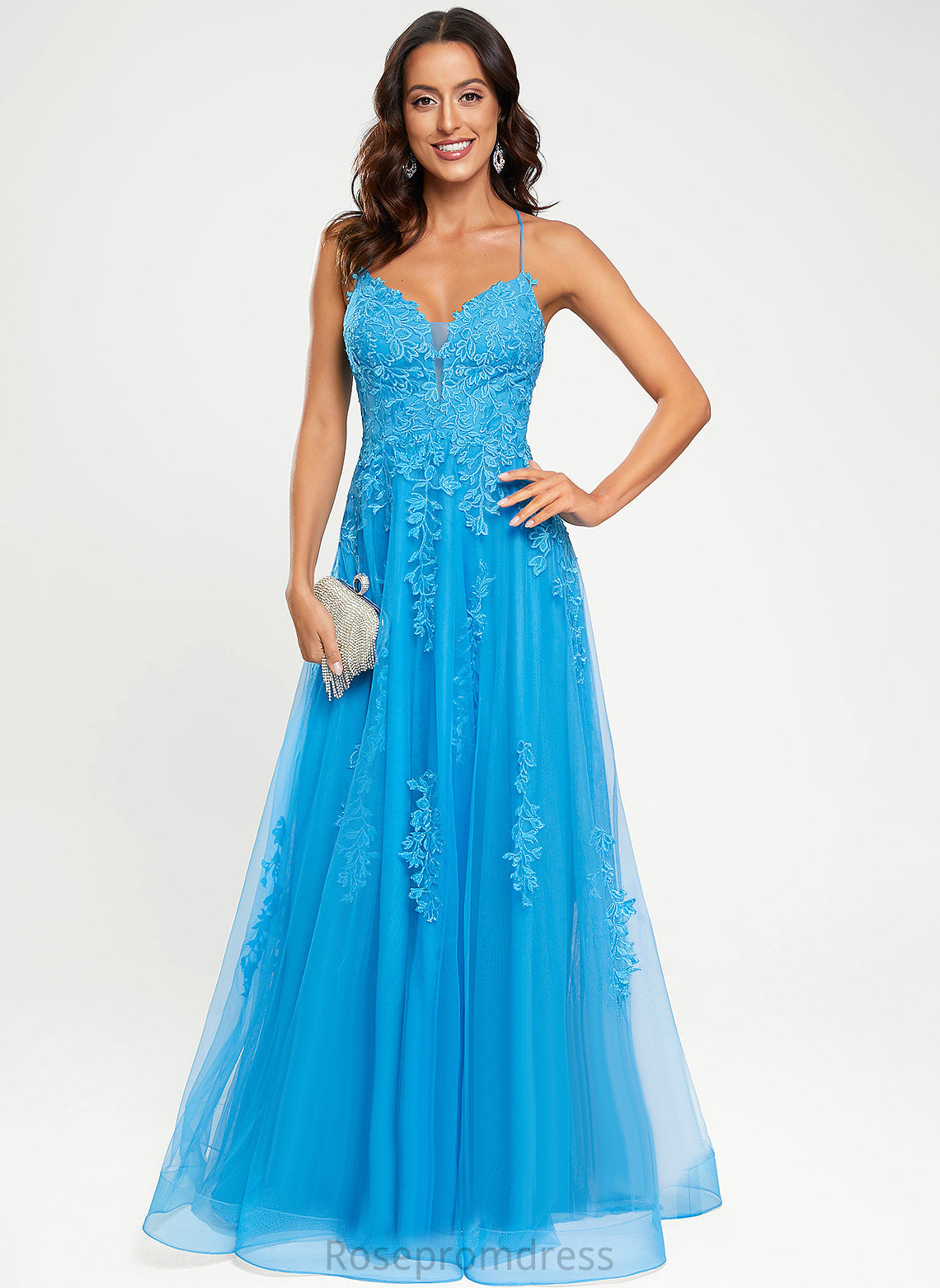 Tulle Floor-Length A-Line Lorena Prom Dresses V-neck