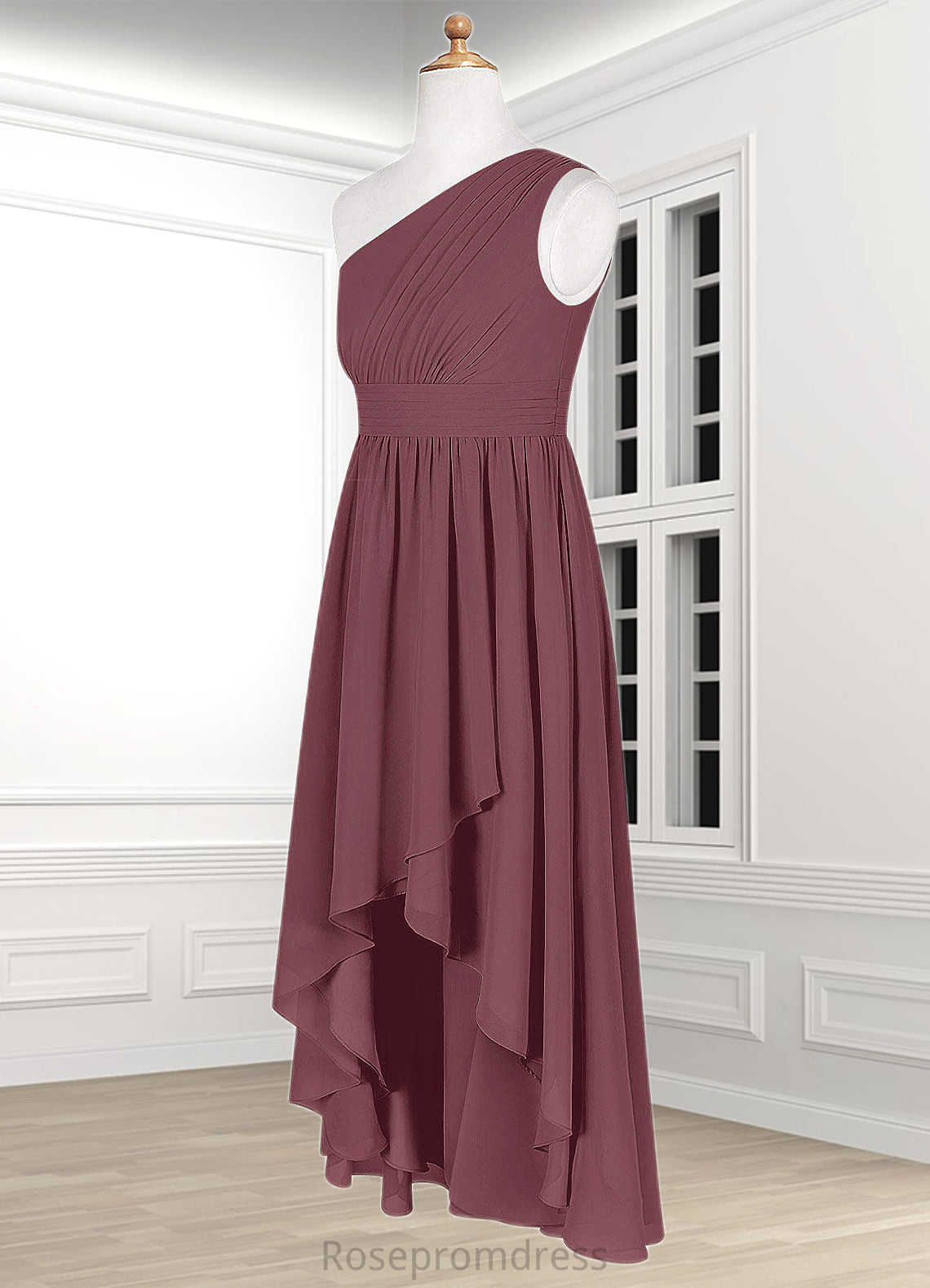 Allisson A-Line Pleated Chiffon Asymmetrical Junior Bridesmaid Dress SRSP0019990