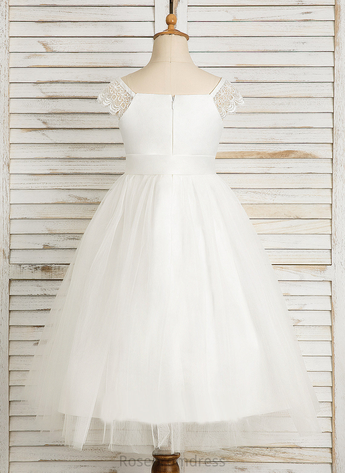 Neckline Flower Lace/Sash Sleeveless Dress Flower Girl Dresses Moriah Girl With - Square Tea-length Satin/Tulle A-Line