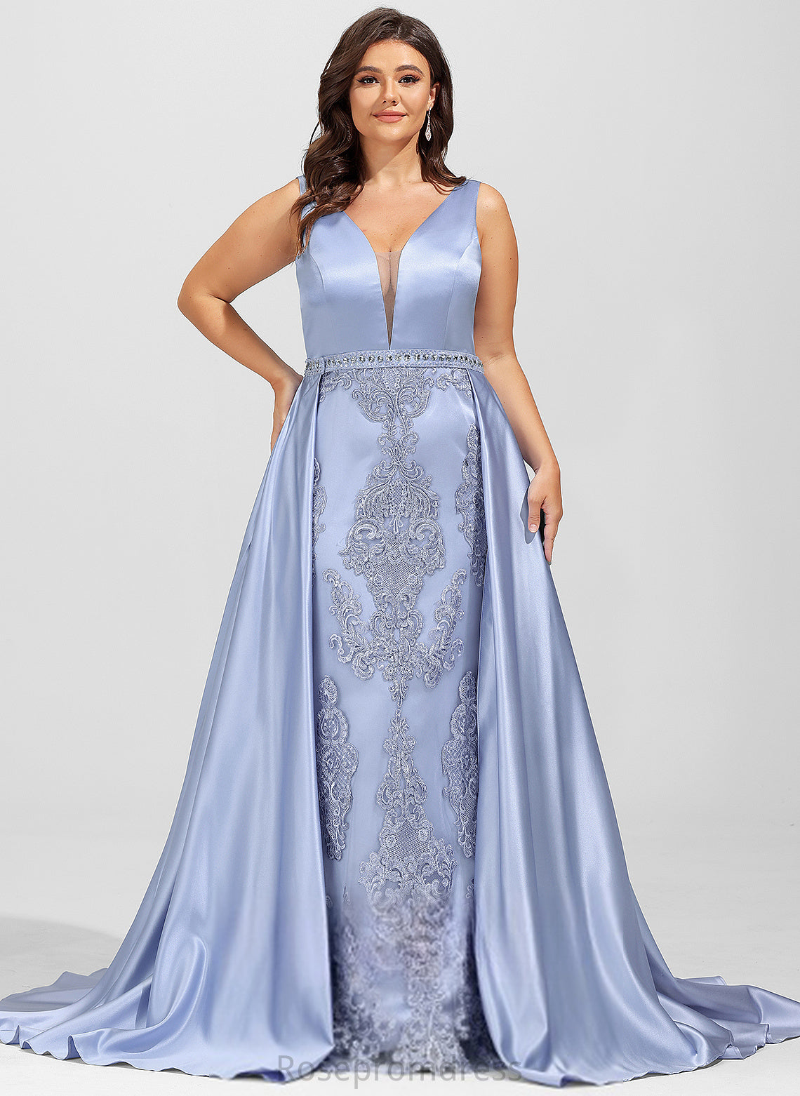 Lace Prom Dresses With Sequins Sweep V-neck Beading Ball-Gown/Princess Satin Holly Train