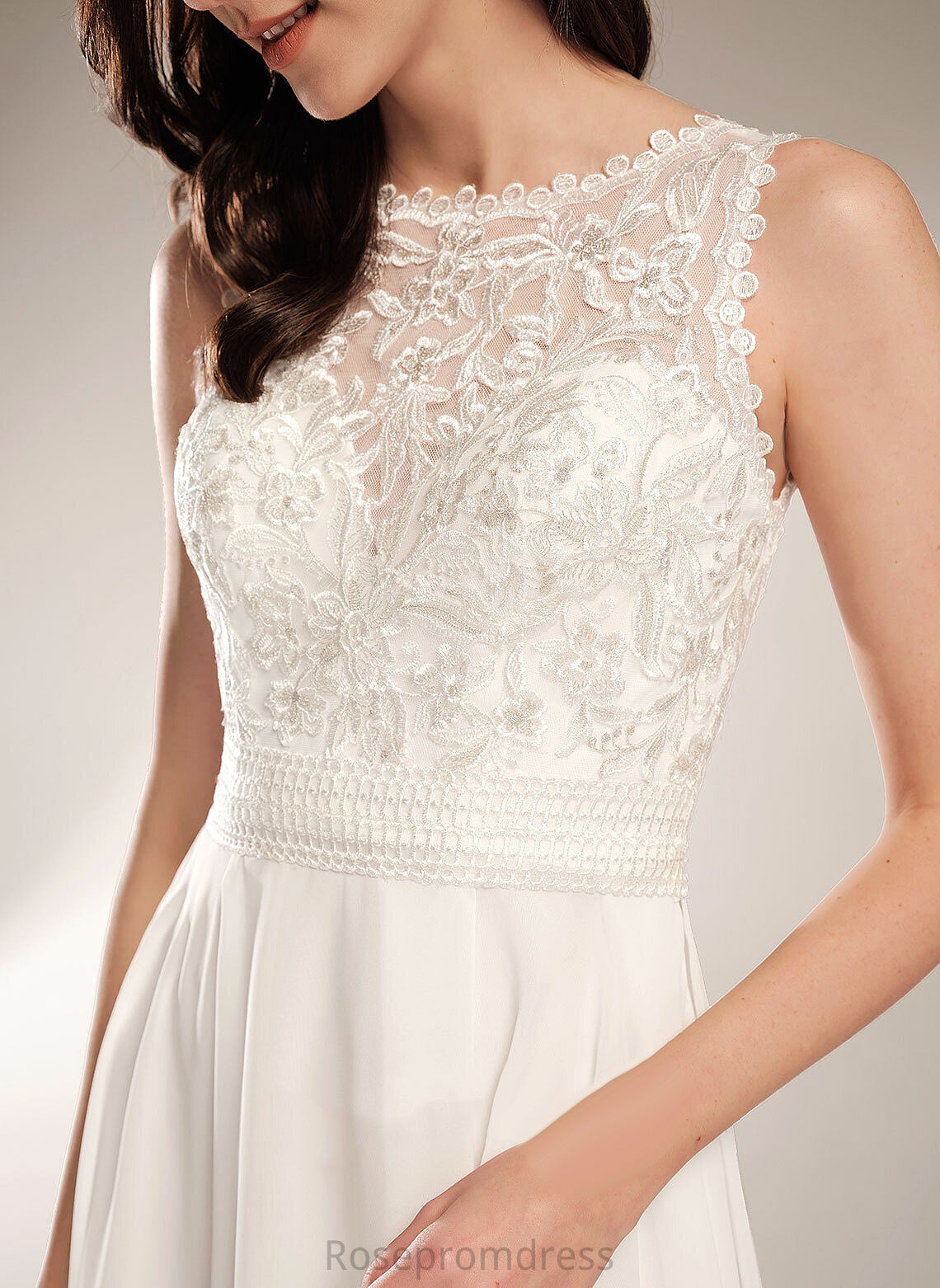 Asymmetrical A-Line Scoop Wedding Dress Lace Wedding Dresses Aracely Chiffon