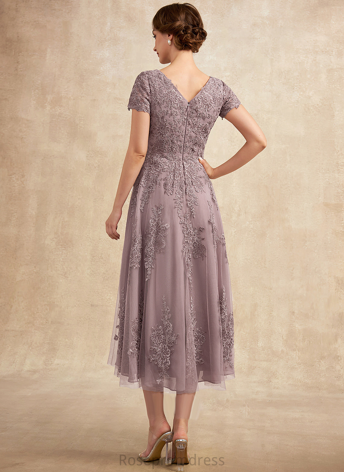 Tulle Olivia Scoop Dress A-Line Bride Neck the Mother of the Bride Dresses of Mother Tea-Length Lace