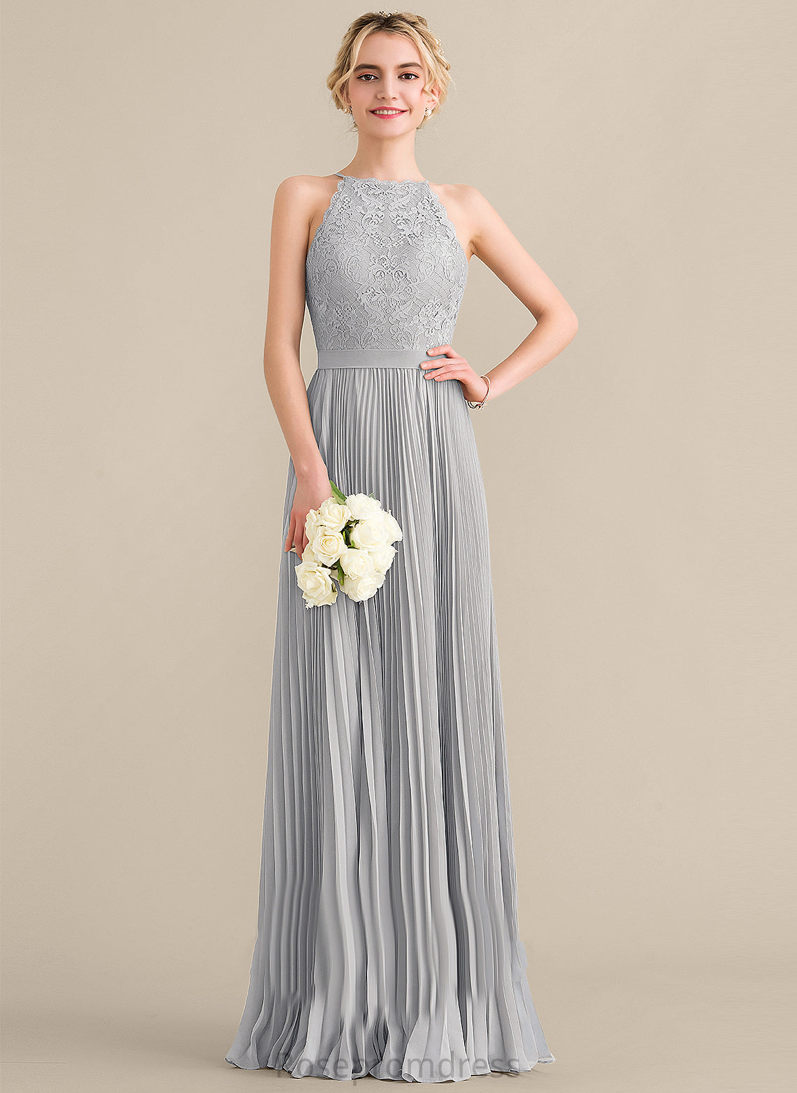 Length Embellishment Fabric Floor-Length A-Line Scoop Neckline Silhouette Pleated Helena Sleeveless Floor Length Bridesmaid Dresses