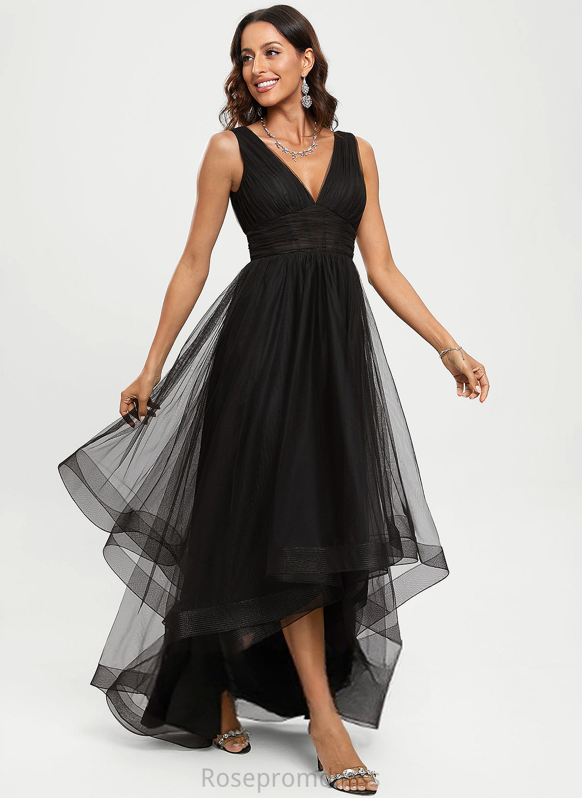 Prom Dresses Tulle V-neck Ball-Gown/Princess Nataly Asymmetrical