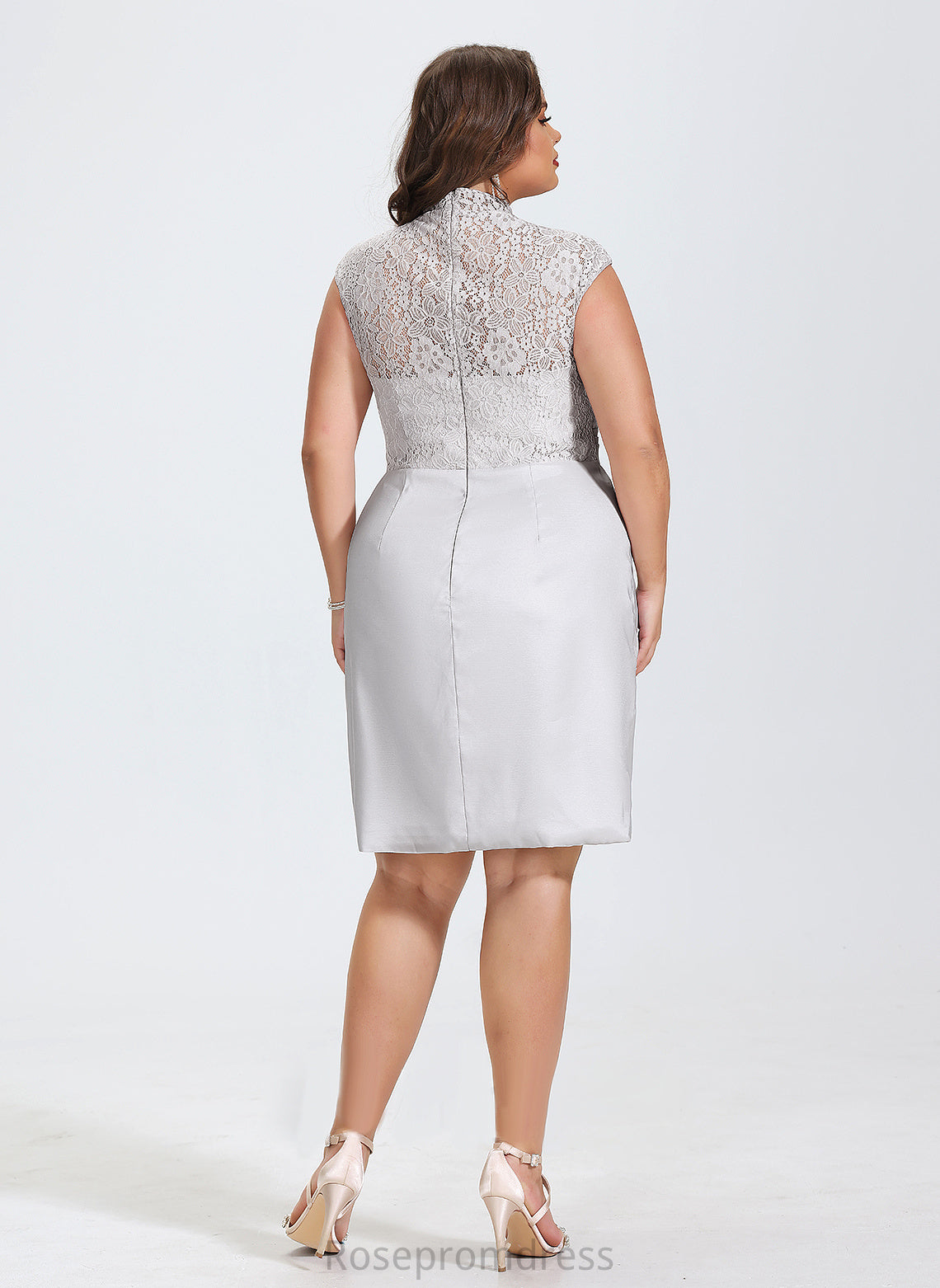 Lace Dress Cocktail Neck High Charmeuse With Knee-Length Sheath/Column Monserrat Ruffle Cocktail Dresses